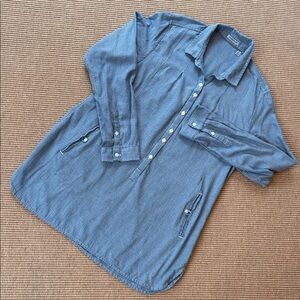 Toad & Co Lt Blue Organic Cotton Button Front Long Tunic XL